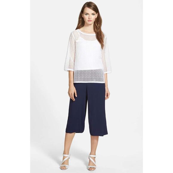 Chelsea28 Sheer 3/4 Sleeve Crochet Tunic Blouse - Picture 1 of 9